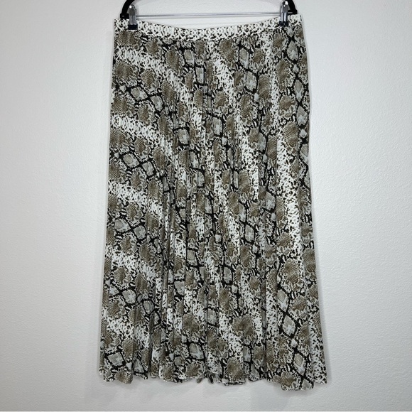 Banana Republic Ivory Brown Black Snake Animal print Pleated Midi Skirt Sz 16 - Picture 3 of 9